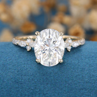 2.72 CT Oval Brilliant Pave Halo Moissanite Engagement Ring front view