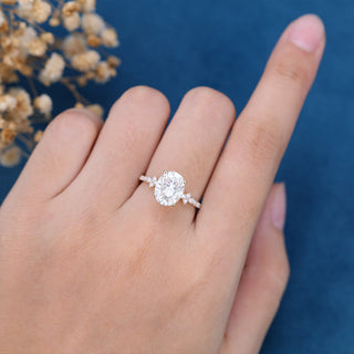 2.72 CT Oval Brilliant Pave Halo Moissanite Engagement Ring side view