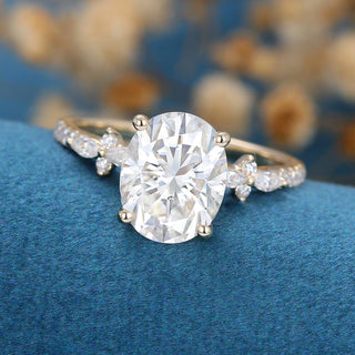 2.72 CT Oval Brilliant Pave Halo Moissanite Engagement Ring close up