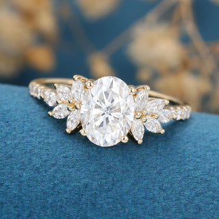1.33 CT Oval Cluster Elegant Moissanite Engagement Ring close up