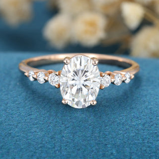 1.33 CT Oval Cut Pave Classic Moissanite Engagement Ring front view