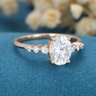 1.33 CT Oval Cut Pave Classic Moissanite Engagement Ring close up