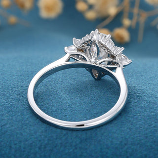 0.84 CT Oval Cut Cluster Halo Moissanite Engagement Ring on hand