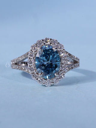 1.50CT Ice Crush Oval Cut American Diamond Halo Split Shank Engagement Ring