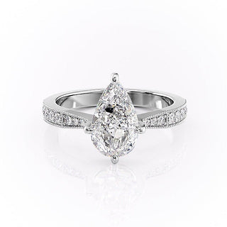 2.0 CT Pear Cut Channel Pave Diamond Moissanite Engagement Ring