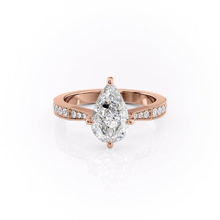 2.0 CT Pear Cut Channel Pave Diamond Moissanite Engagement Ring