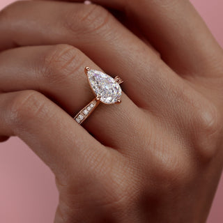 2.0 CT Pear Cut Channel Pave Diamond Moissanite Engagement Ring