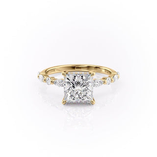 2.08 CT Princess Pave Sparkling Moissanite Engagement Ring front view