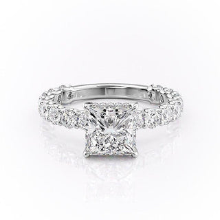 2.08 CT Princess Brilliant Pave Moissanite Engagement Ring full view