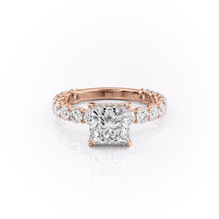 2.08 CT Princess Brilliant Pave Moissanite Engagement Ring front view
