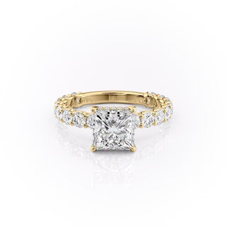 2.08 CT Princess Brilliant Pave Moissanite Engagement Ring sparkle view
