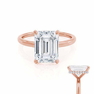 Dazzling 2.52ct emerald hidden halo moissanite ring side profile view