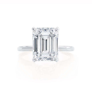 Elegant 1.75ct emerald hidden halo moissanite ring side profile view