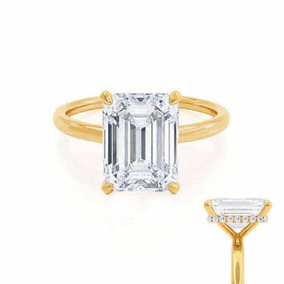 Brilliant 1.75ct emerald hidden halo moissanite ring side profile view