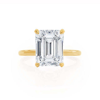 Vintage 1.75ct emerald hidden halo moissanite ring angled view showing its sparkle