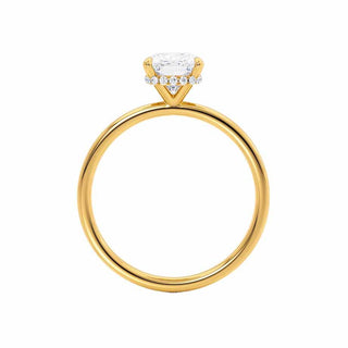 Bold 1.50ct oval hidden halo moissanite ring close up of the setting