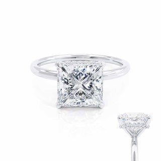 Brilliant 1.50ct princess hidden halo moissanite ring side profile view
