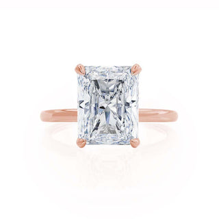 Timeless 1.80ct radiant hidden halo moissanite ring angled view showing its sparkle