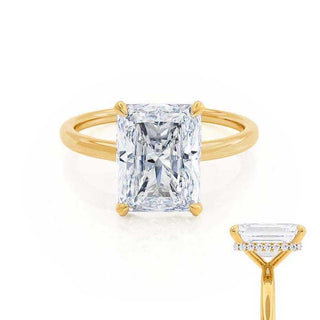 Stunning 1.80ct radiant hidden halo moissanite ring side profile view