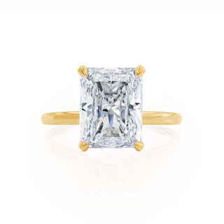 Brilliant 1.80ct radiant hidden halo moissanite ring angled view showing its sparkle