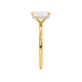Elegant 1.80ct radiant hidden halo moissanite ring shown on a finger