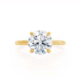 Vintage 1.0ct round hidden halo moissanite ring angled view showing its sparkle
