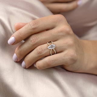 2.0CT Pear Cut Split Shank Diamond Moissanite Engagement Ring
