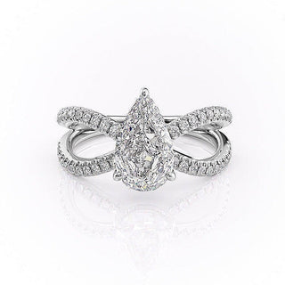 2.0CT Pear Cut Split Shank Diamond Moissanite Engagement Ring