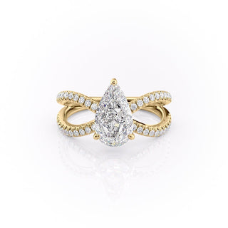 2.0CT Pear Cut Split Shank Diamond Moissanite Engagement Ring