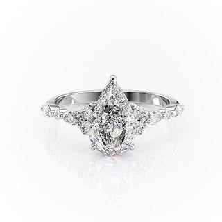 2.0CT Pear Cut Cluster Diamond Moissanite Engagement Ring