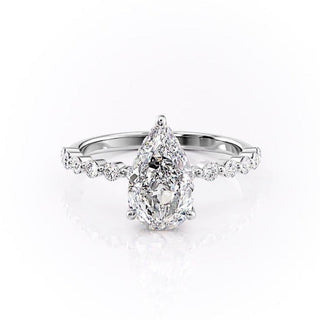 2.0CT Pear Cut Dainty Pave Diamond Moissanite Engagement Ring