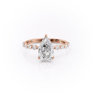 2.0CT Pear Cut Dainty Pave Diamond Moissanite Engagement Ring