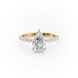 2.0CT Pear Cut Dainty Pave Diamond Moissanite Engagement Ring
