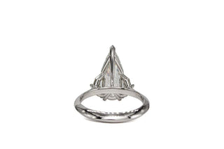 three stone moissanite engagement ring elongated hand view