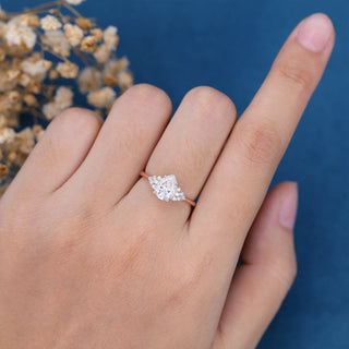 1.0 CT Pear Cut Cluster Solitaire Moissanite Engagement Ring side view