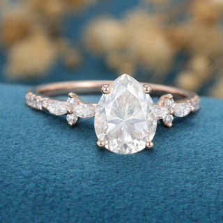 Exquisite 1.0ct pear solitaire moissanite ring side profile view