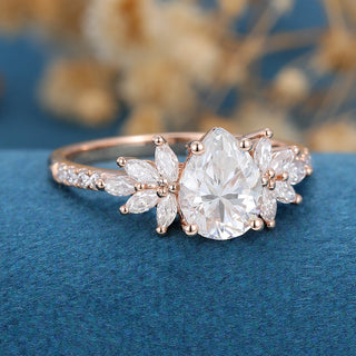 1.0 CT Pear Cut Cluster Halo Moissanite Engagement Ring top view
