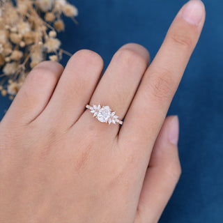 1.0 CT Pear Cut Cluster Halo Moissanite Engagement Ring side view