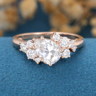1.0 CT Pear Cut Cluster Pave Moissanite Engagement Ring front view