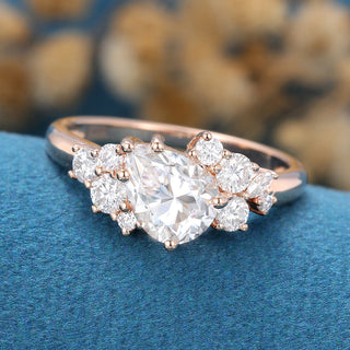 1.0 CT Pear Cut Cluster Pave Moissanite Engagement Ring close up
