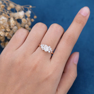 1.0 CT Pear Cut Cluster Pave Moissanite Engagement Ring side view