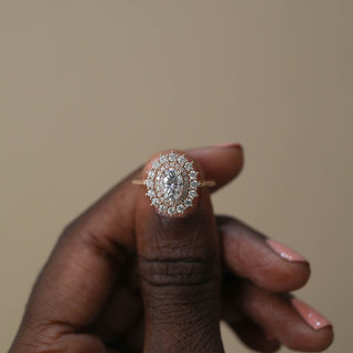0.75CT Oval Moissanite Double Halo Diamond Engagement Ring