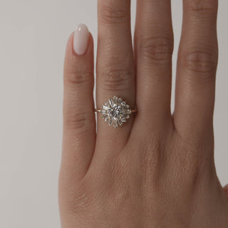 Brilliant 1.05ct round cluster moissanite ring angled view showing its sparkle