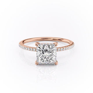 2.08 CT Princess Cut Pave Halo Moissanite Engagement Ring side view