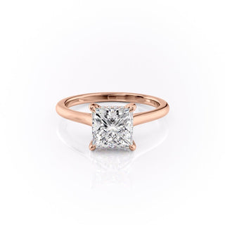 2.08CT Princess Cut Hidden Halo Solitaire Moissanite Diamond Engagement Ring