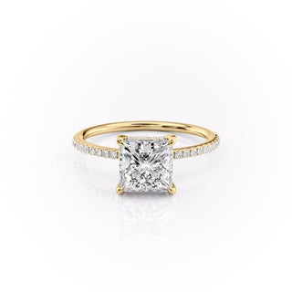 2.08 CT Princess Cut Pave Halo Moissanite Engagement Ring front view
