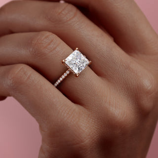 2.08 CT Princess Cut Pave Halo Moissanite Engagement Ring full view