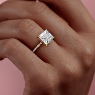 2.08 CT Princess Cut Pave Halo Moissanite Engagement Ring detail view