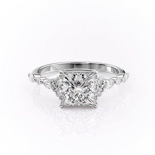 2.08 CT Princess Cut Cluster Halo Moissanite Engagement Ring sparkle view