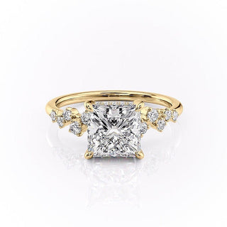 2.08 CT Princess Cut Cluster Moissanite Engagement Ring front view